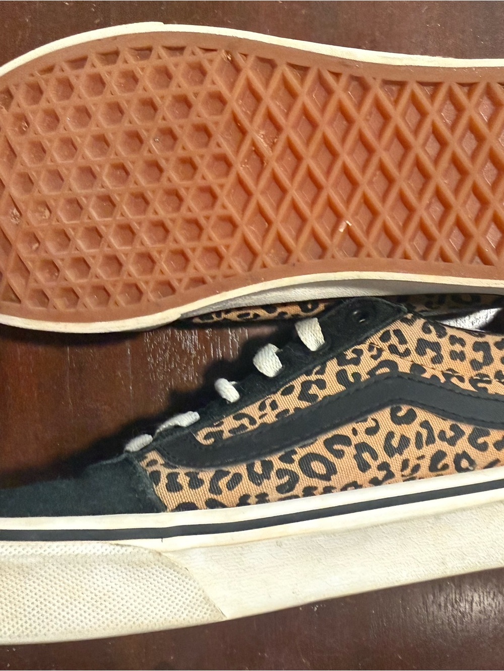 Vans Black and Tan Leopard-Print Low-Top Sneakers woman 7.5 - Picture 7 of 7